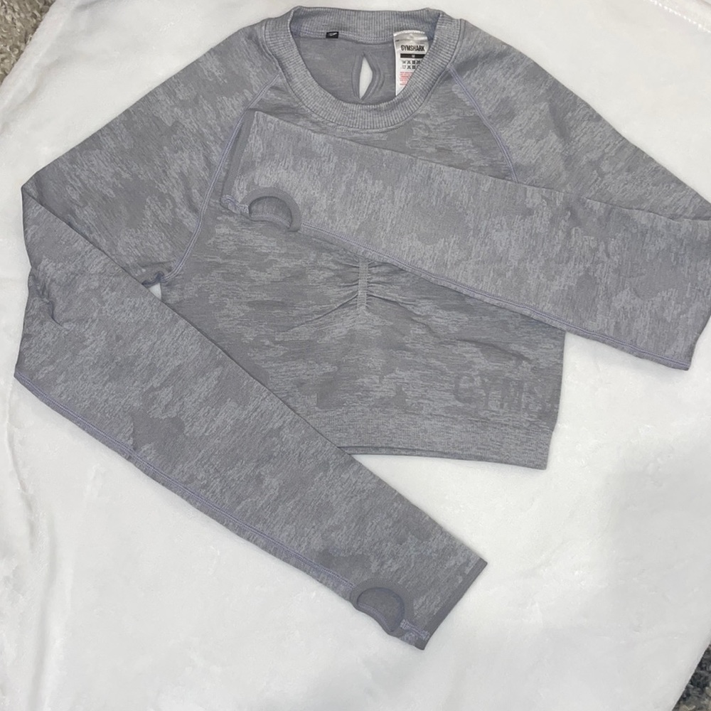 Gymshark Camo Seamless Long Sleeve Crop Top in Lilac (more like a light grey)